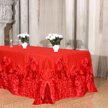 Large Rosette Lamour Satin Oblong Rectangular Red Tablecloth 90 Inch x 132 Inch