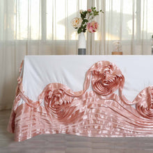90"x132" White|Blush Large Rosette Rectangular Lamour Satin Tablecloth