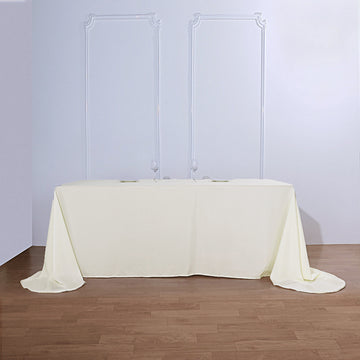Elegant Ivory Seamless Polyester Round Corner Linen Rectangular Tablecloth 90"x156"
