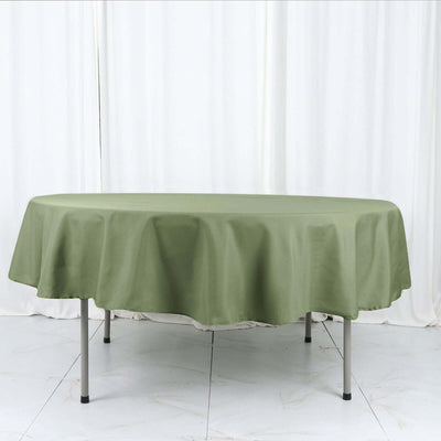 Olive green round tablecloth on a folding table