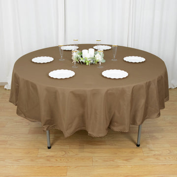 Create an Unforgettable Atmosphere with the Taupe Seamless Polyester Round Tablecloth 90"