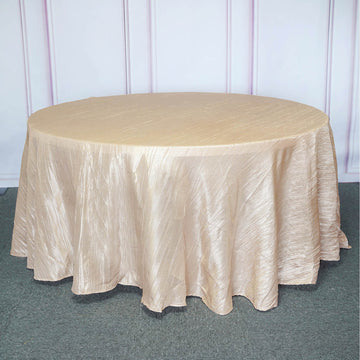 Elegant Beige Seamless Accordion Crinkle Taffeta Round Tablecloth 120''