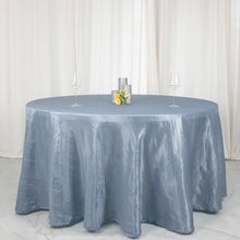 120 Inch Accordion Crinkle Taffeta Round Dusty Blue Tablecloth 