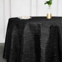 Black Accordion Crinkle Taffeta Fabric Round Tablecloth 120 Inch