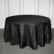 Round Black Accordion Crinkle Taffeta Fabric Tablecloth 120 Inch