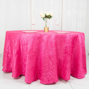 Add a Touch of Elegance with the Fuchsia Seamless Accordion Crinkle Taffeta Round Tablecloth 120