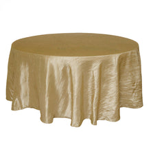 120 Inch Gold Accordion Crinkle Taffeta Fabric Round Tablecloth