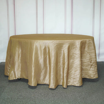 Elegant Gold Seamless Accordion Crinkle Taffeta Round Tablecloth 120