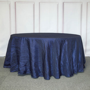 Elevate Your Event with the Navy Blue Seamless Accordion Crinkle Taffeta Round Tablecloth 120