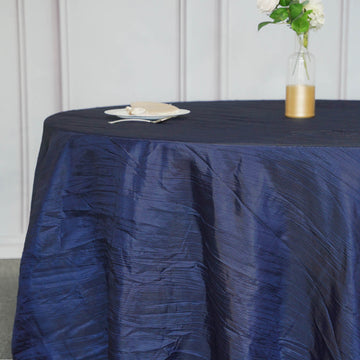 Unleash Your Creativity with the Navy Blue Seamless Accordion Crinkle Taffeta Round Tablecloth 120