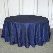 Round Navy Blue Accordion Crinkle Taffeta Fabric Tablecloth 120 Inch