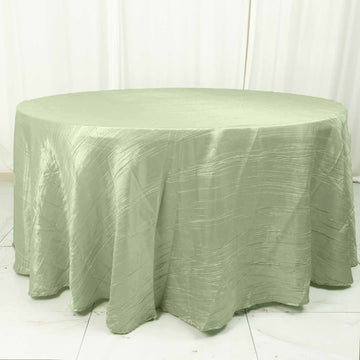 Elevate Your Event with the Sage Green Seamless Accordion Crinkle Taffeta Round Tablecloth 120