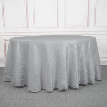 Silver Seamless Accordion Crinkle Taffeta Round Tablecloth 120