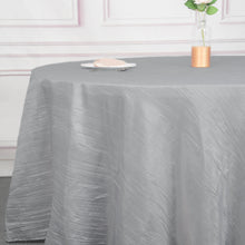 Silver Accordion Crinkle Taffeta Fabric Round Tablecloth 120 Inch