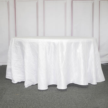 Elegant White Seamless Accordion Crinkle Taffeta Round Tablecloth 120