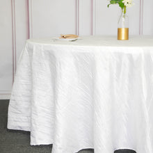 White Accordion Crinkle Taffeta Fabric Round Tablecloth 120 Inch