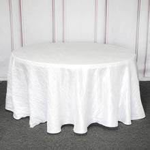 Round White Accordion Crinkle Taffeta Fabric Tablecloth 120 Inch