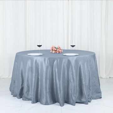 Create an Unforgettable Experience with the Dusty Blue Accordion Crinkle Taffeta Seamless Round Tablecloth