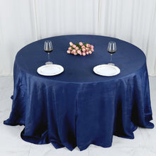 Seamless Navy Blue Accordion Crinkle Taffeta Round Tablecloth 132 Inches 