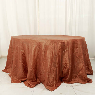Terracotta (Rust) Accordion Crinkle Taffeta Seamless Round Tablecloth 132"