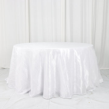 White Accordion Crinkle Taffeta Seamless Round Tablecloth 132