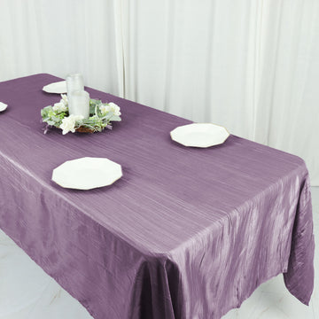 Elevate Your Event Decor with the Violet Amethyst Accordion Crinkle Taffeta Seamless Rectangle Tablecloth