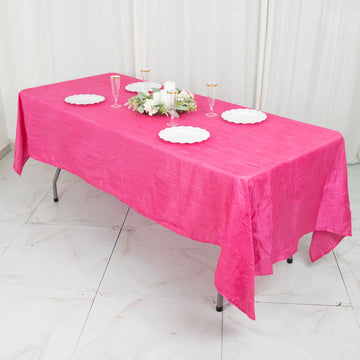 Create an Unforgettable Event with the Fuchsia Accordion Crinkle Taffeta Seamless Rectangle Tablecloth