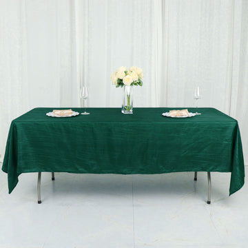 Enhance Your Event with the Hunter Emerald Green Accordion Crinkle Taffeta Seamless Rectangle Tablecloth