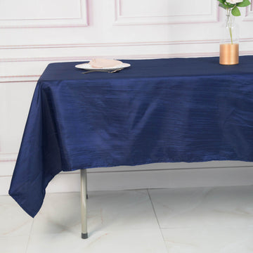 Unleash Your Creativity with the Navy Blue Accordion Crinkle Taffeta Seamless Rectangle Tablecloth