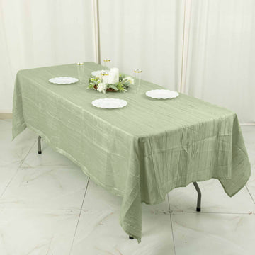 Add a Touch of Sublime Elegance with the Sage Green Accordion Crinkle Taffeta Seamless Rectangle Tablecloth