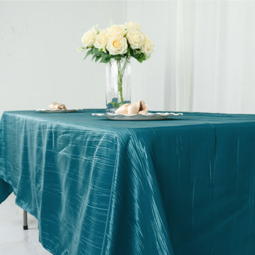 Unleash Your Creativity with the Teal Accordion Crinkle Taffeta Seamless Rectangle Tablecloth 60"x102"