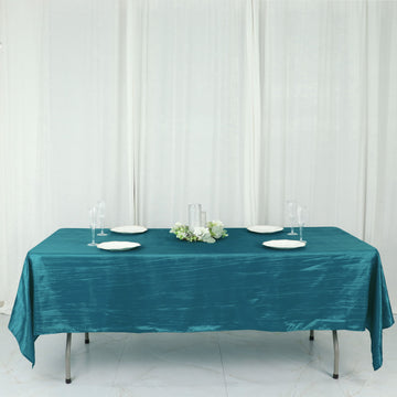 Elevate Your Event Decor with the Teal Accordion Crinkle Taffeta Seamless Rectangle Tablecloth 60"x102"