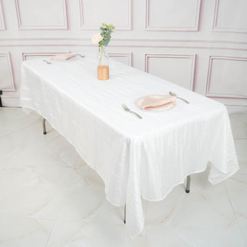White Accordion Crinkle Taffeta Seamless Rectangle Tablecloth 60"x102"