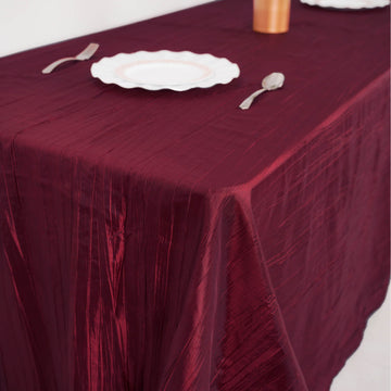Unleash the Charm and Versatility of the Burgundy Accordion Crinkle Taffeta Tablecloth
