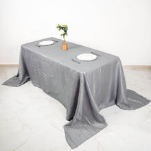 Silver Accordion Crinkle Taffeta Fabric Rectangular Tablecloth 90 Inch x 132 Inch