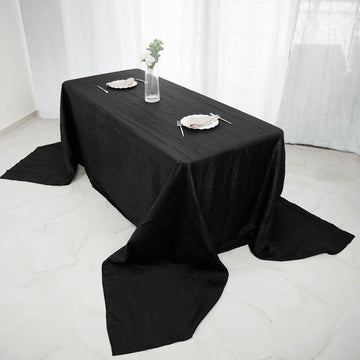 Elevate Your Event with the Black Accordion Crinkle Taffeta Tablecloth