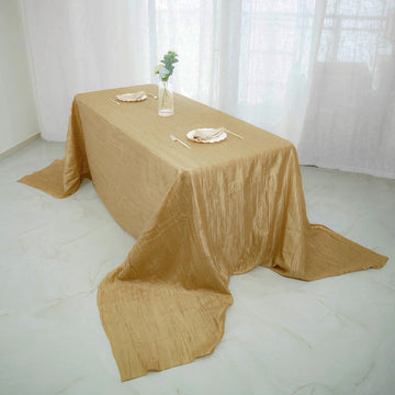 Elegant Gold Accordion Crinkle Taffeta Tablecloth for Stunning Event Decor