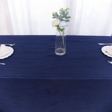 90 Inch x 156 Inch Navy Blue Rectangular Tablecloth in Accordion Crinkle Taffeta Fabric