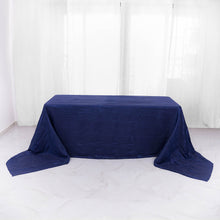 Rectangular Navy Blue Accordion Crinkle Taffeta Fabric Tablecloth 90 Inch x 156 Inch