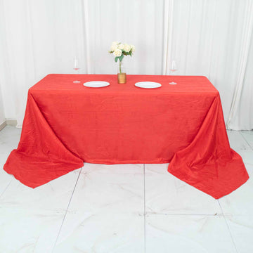 Red Accordion Crinkle Taffeta Seamless Rectangular Tablecloth 90"x156"