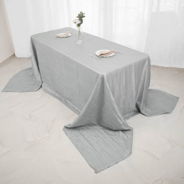 Elegance and Charm: Silver Accordion Crinkle Taffeta Seamless Rectangular Tablecloth 90"x156"