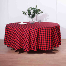 Red and Black Checkered Tablecloth in Round 108 Inch Polyester