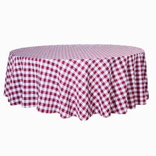 108 Inch Checkered Gingham Polyester Round White & Burgundy Buffalo Plaid Tablecloth