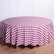 Round White & Burgundy Checkered Gingham Polyester Buffalo Plaid Tablecloth 108 Inch