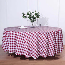 Checkered Gingham Polyester Round Buffalo Plaid Tablecloth White & Burgundy 108 Inch