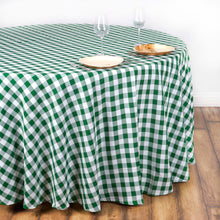 Checkered Gingham Buffalo Plaid 108 Inch Round White & Green Polyester Tablecloth
