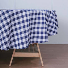 White and Navy Blue Checkered Tablecloth in Round 180 Inch Gingham Polyester