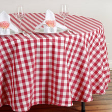 Polyester Checkered Gingham 108 Inch Round Tablecloth In White & Red Buffalo Plaid