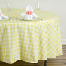 Buffalo Plaid Tablecloth | 108 Round | White/Yellow | Checkered Gingham Polyester Tablecloth