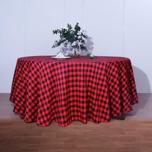 Checkered Gingham Polyester Round Buffalo Plaid Tablecloth Black & Red 120 Inch